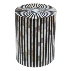 Mother Of Pearl Inlay Stripe Side Table Black