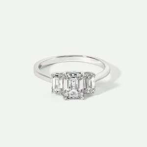 Murphy | 9ct White Gold 1.56ct tw Emerald Cut Lab Grown Diamond Three Stone Ring