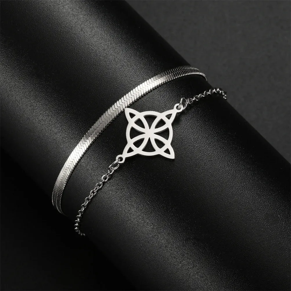 My Shape Witch Knot Bracelets for Women Celtic Knot Charm 2-Layer Chains Bracelet Wicca Amulet Stainless Steel Jewelry Wholesale