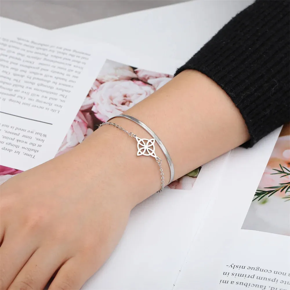 My Shape Witch Knot Bracelets for Women Celtic Knot Charm 2-Layer Chains Bracelet Wicca Amulet Stainless Steel Jewelry Wholesale