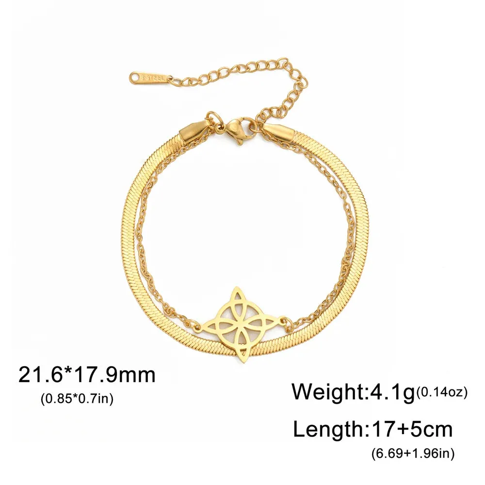 My Shape Witch Knot Bracelets for Women Celtic Knot Charm 2-Layer Chains Bracelet Wicca Amulet Stainless Steel Jewelry Wholesale