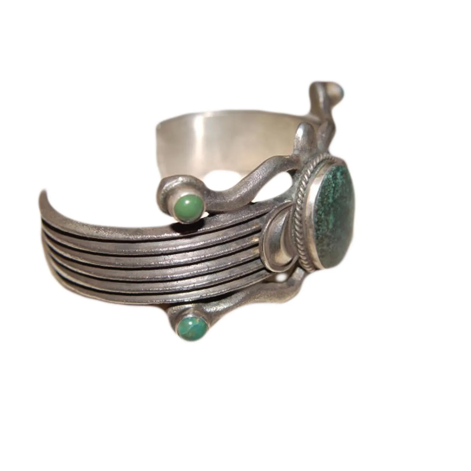 Native American Jewelry : Navajo : Green Turquoise and Silver Bracelet : Martha Cayatineto : NAJ-17