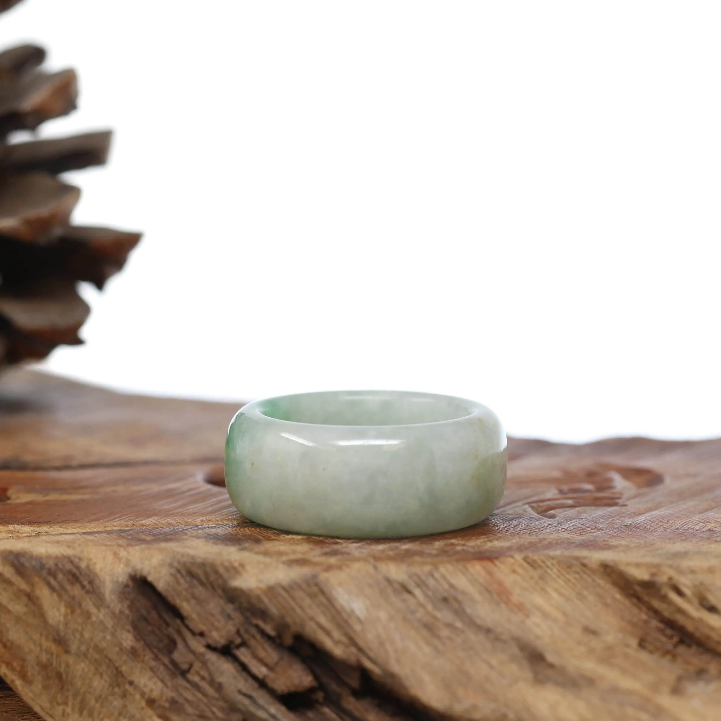 Natural Burmese Green Jadeite Jade Bend Men's Ring