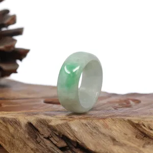 Natural Burmese Green Jadeite Jade Bend Men's Ring