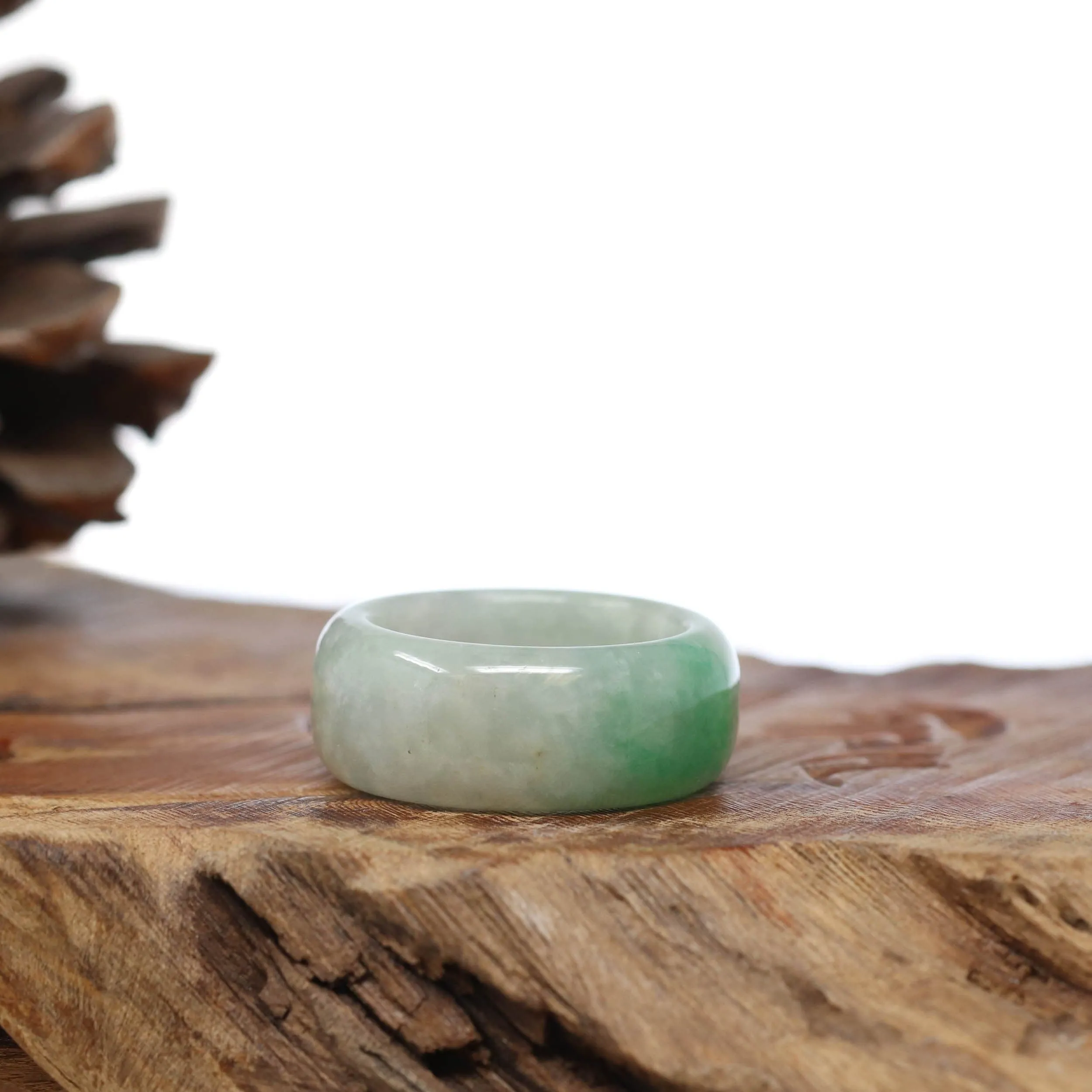 Natural Burmese Green Jadeite Jade Bend Men's Ring