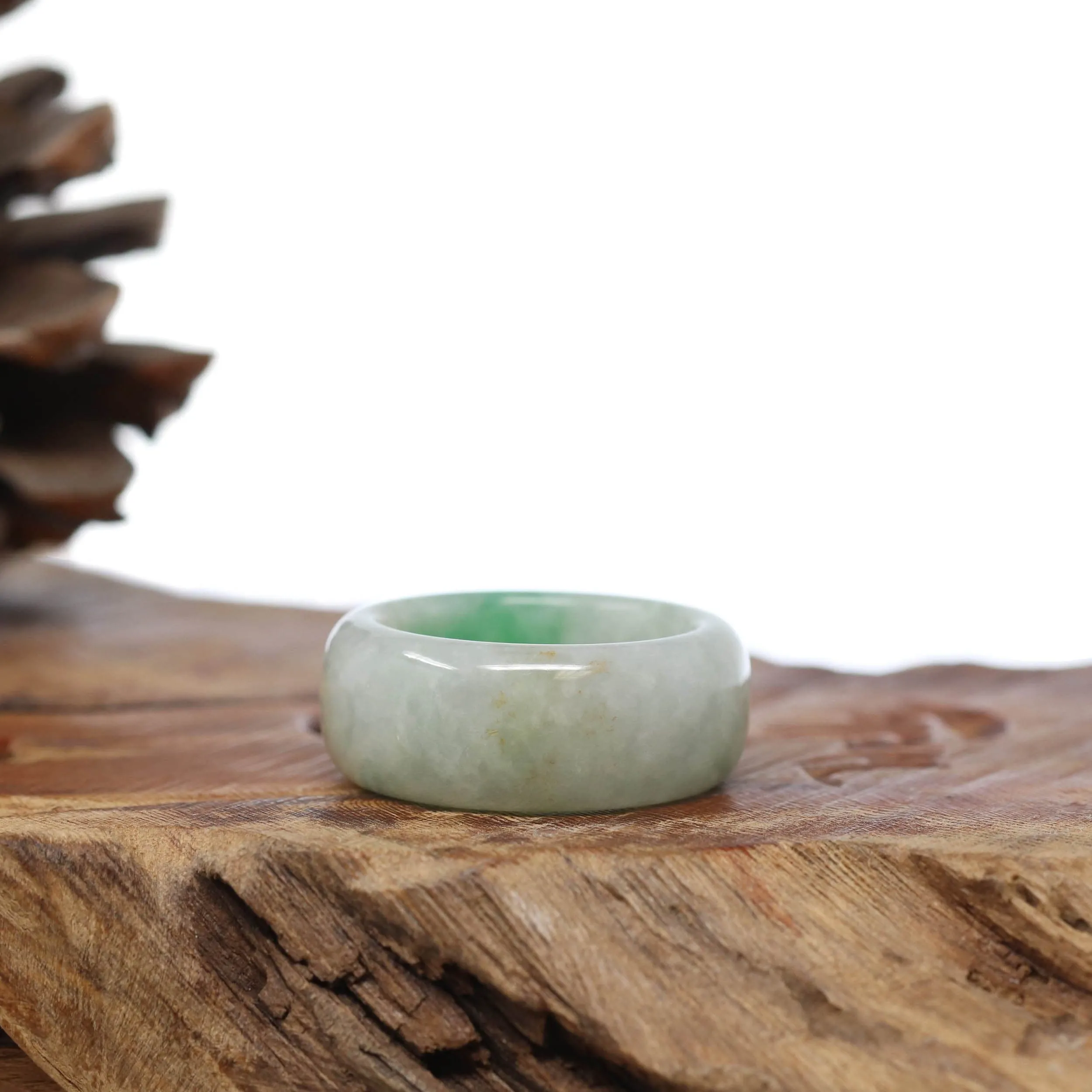 Natural Burmese Green Jadeite Jade Bend Men's Ring