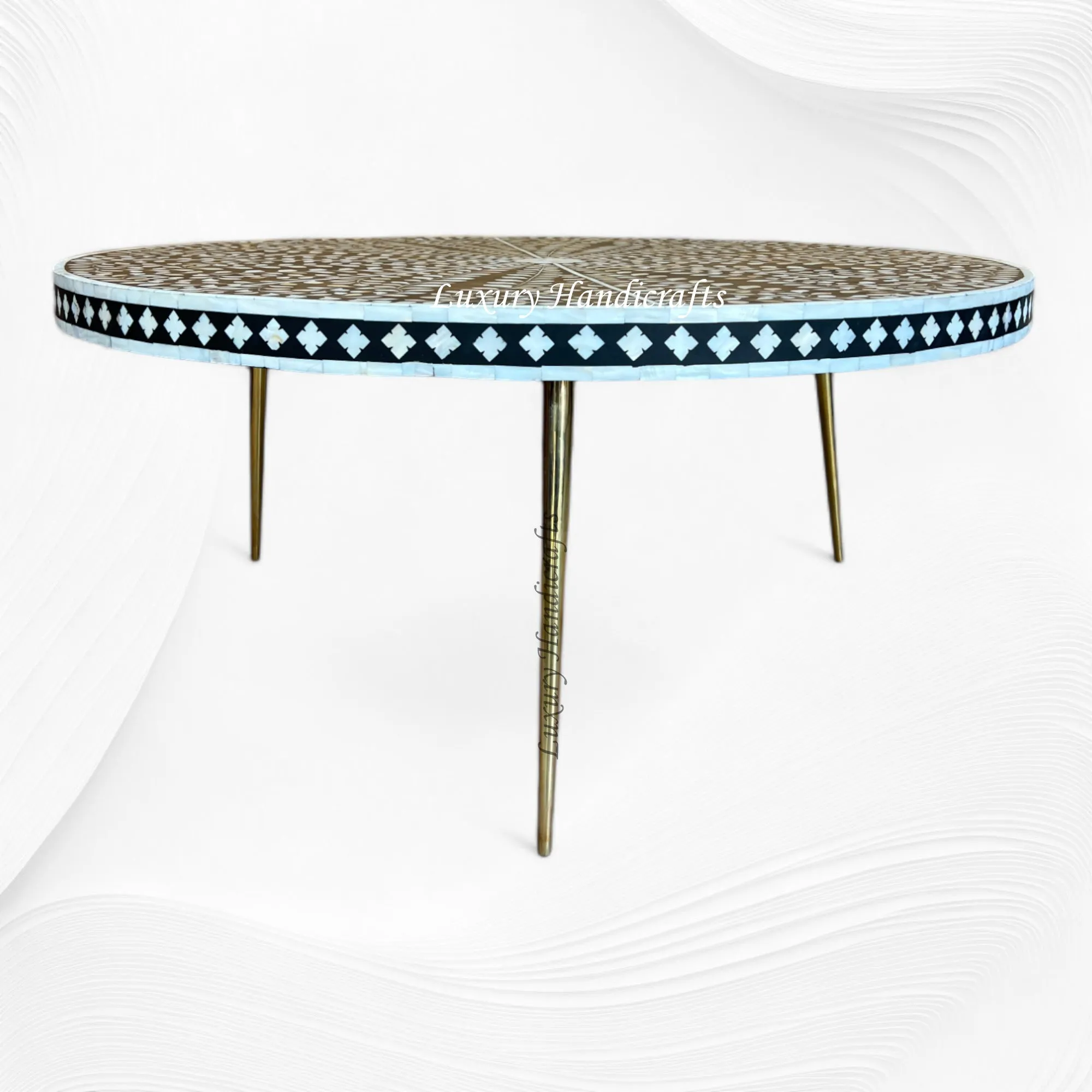 Opal MOP Inlay Round Coffee Table Floral Black