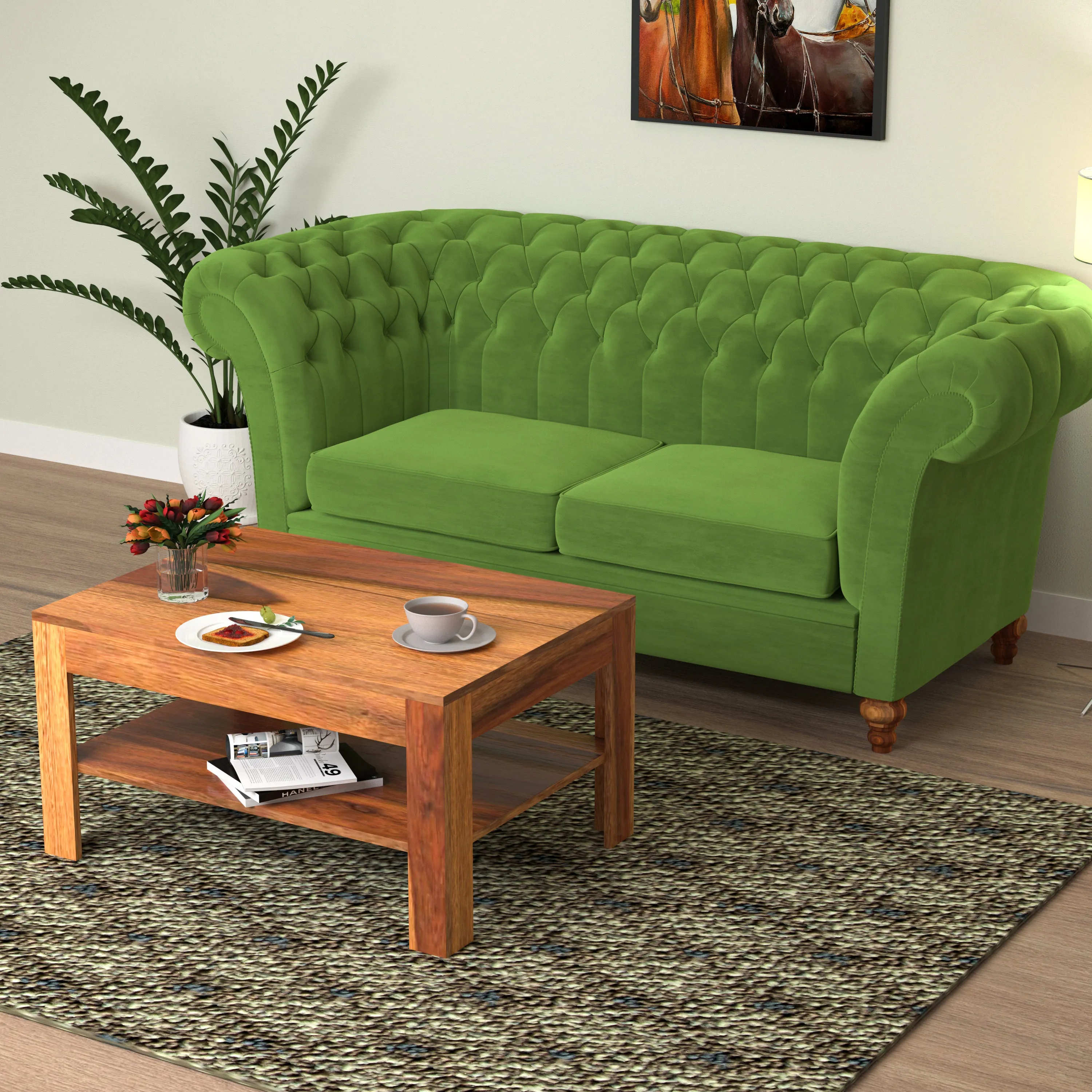 Parmanent Green Pastel Coloured Comfort Large 2 Seater Sofa for Home