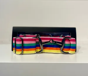 Pesazia - Logo Stretch Bit Belts - Rainbow Stripes w/ Black Snaffle Bit