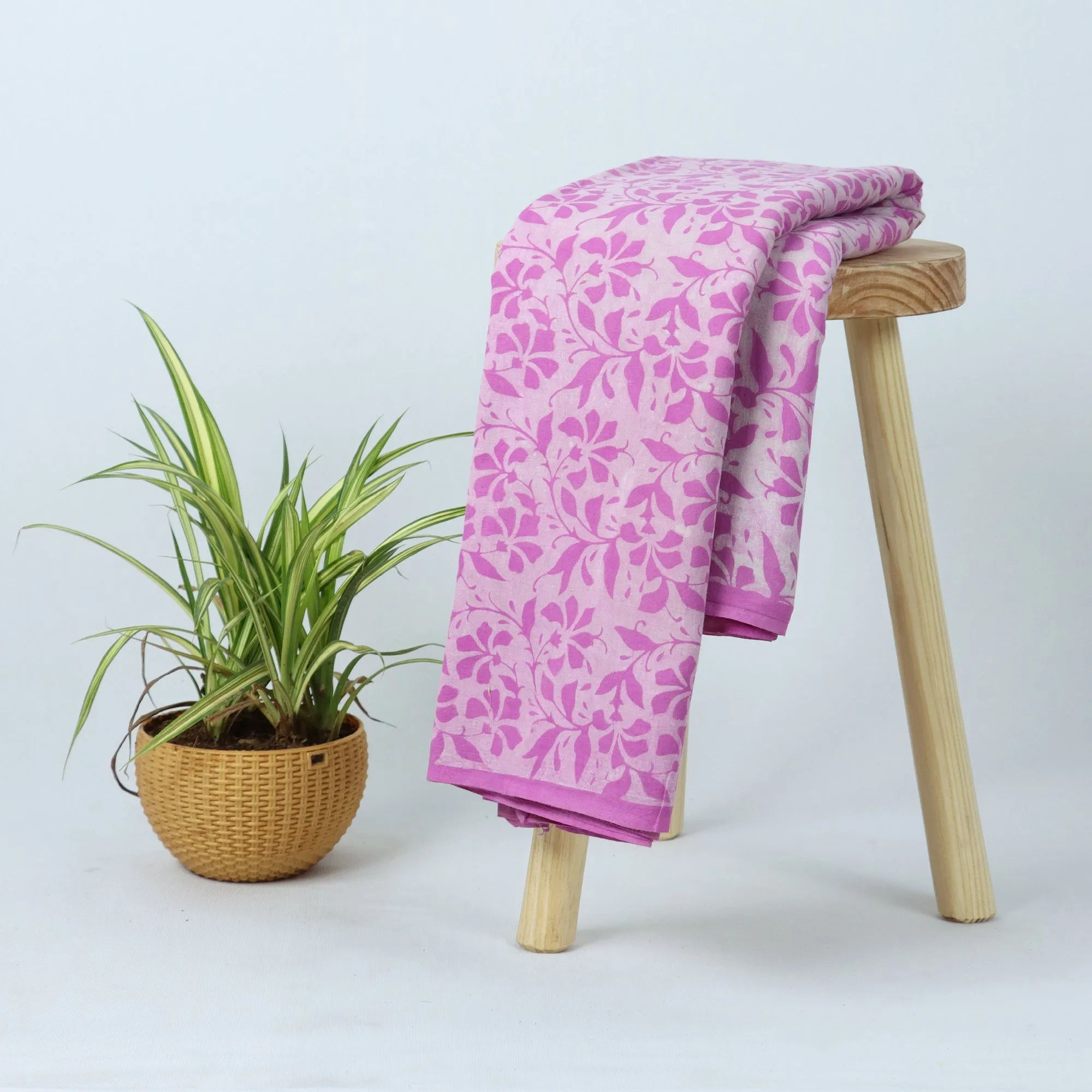 Pink Wooden Block Floral Printed Best Cotton Fabric