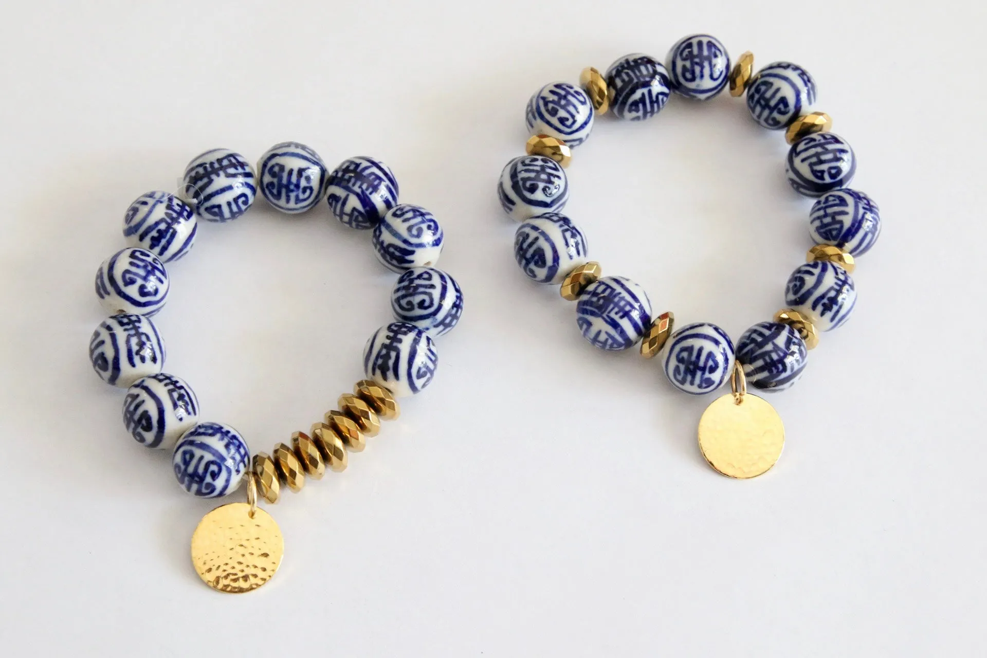 Porcelain Chinoiserie Bead Stretch Bracelet