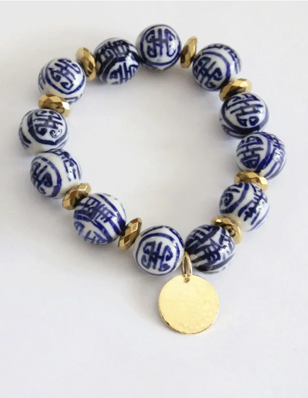 Porcelain Chinoiserie Bead Stretch Bracelet