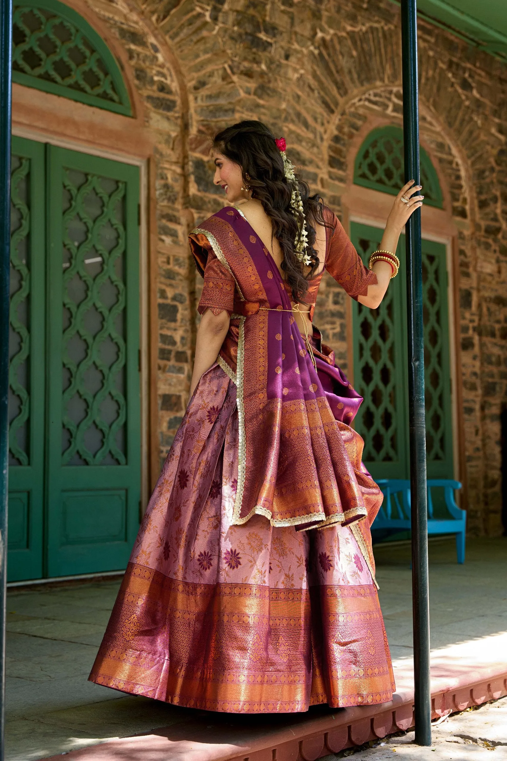 Purple Jacquard Silk Lehenga Choli Set with Zari Work