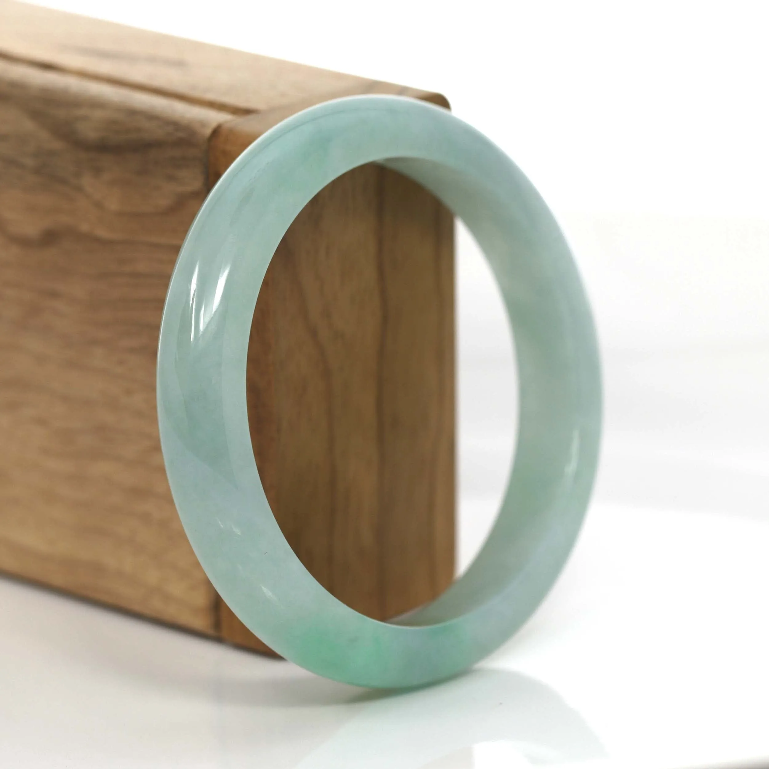 "Princess Half Round" Burmese Ice Blue- Green Jadeite Jade Bangle (56.83 mm) #721