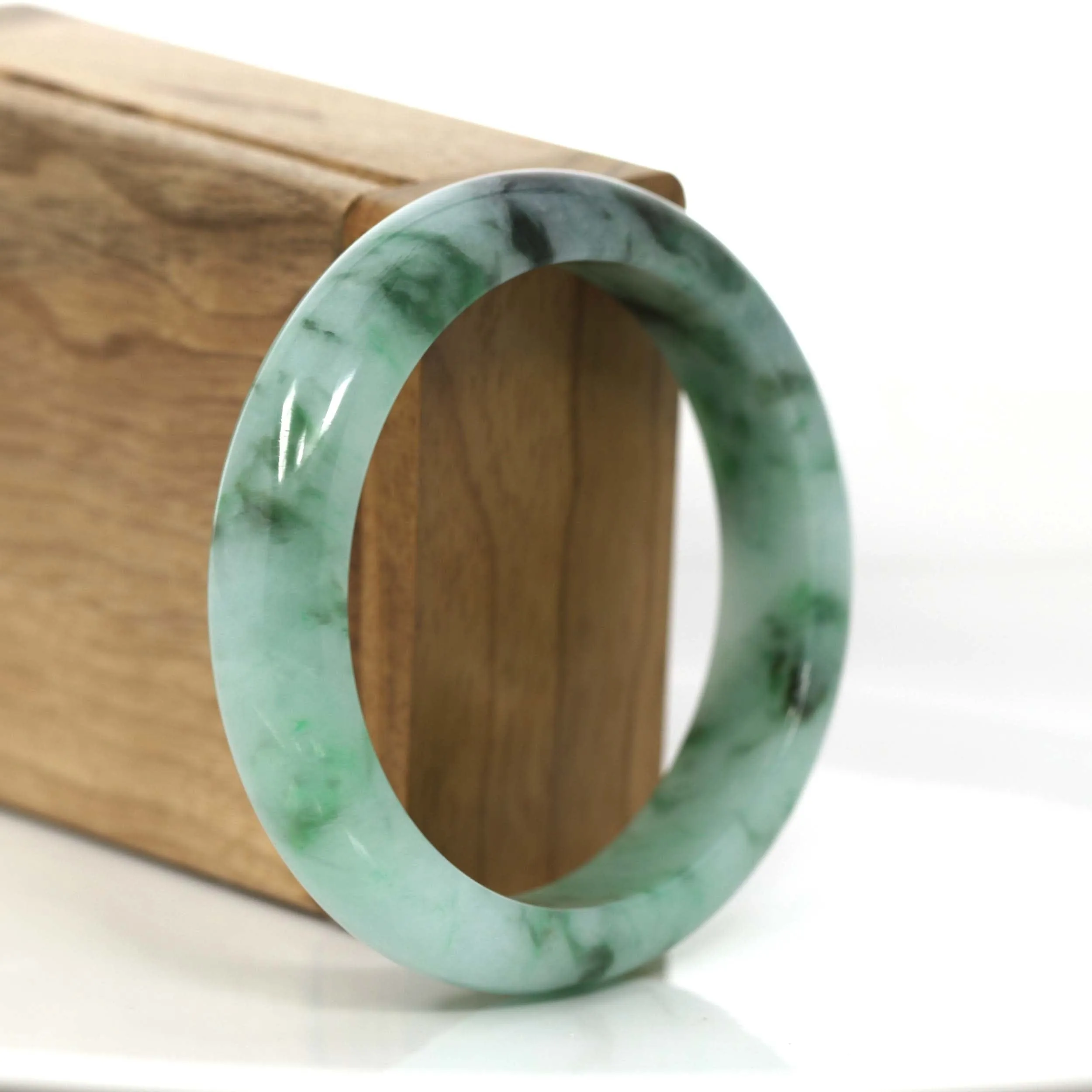 "Princess Half Round" Genuine Burmese Forest Green Jadeite Jade Bangle Bracelet (56.23 mm) #706