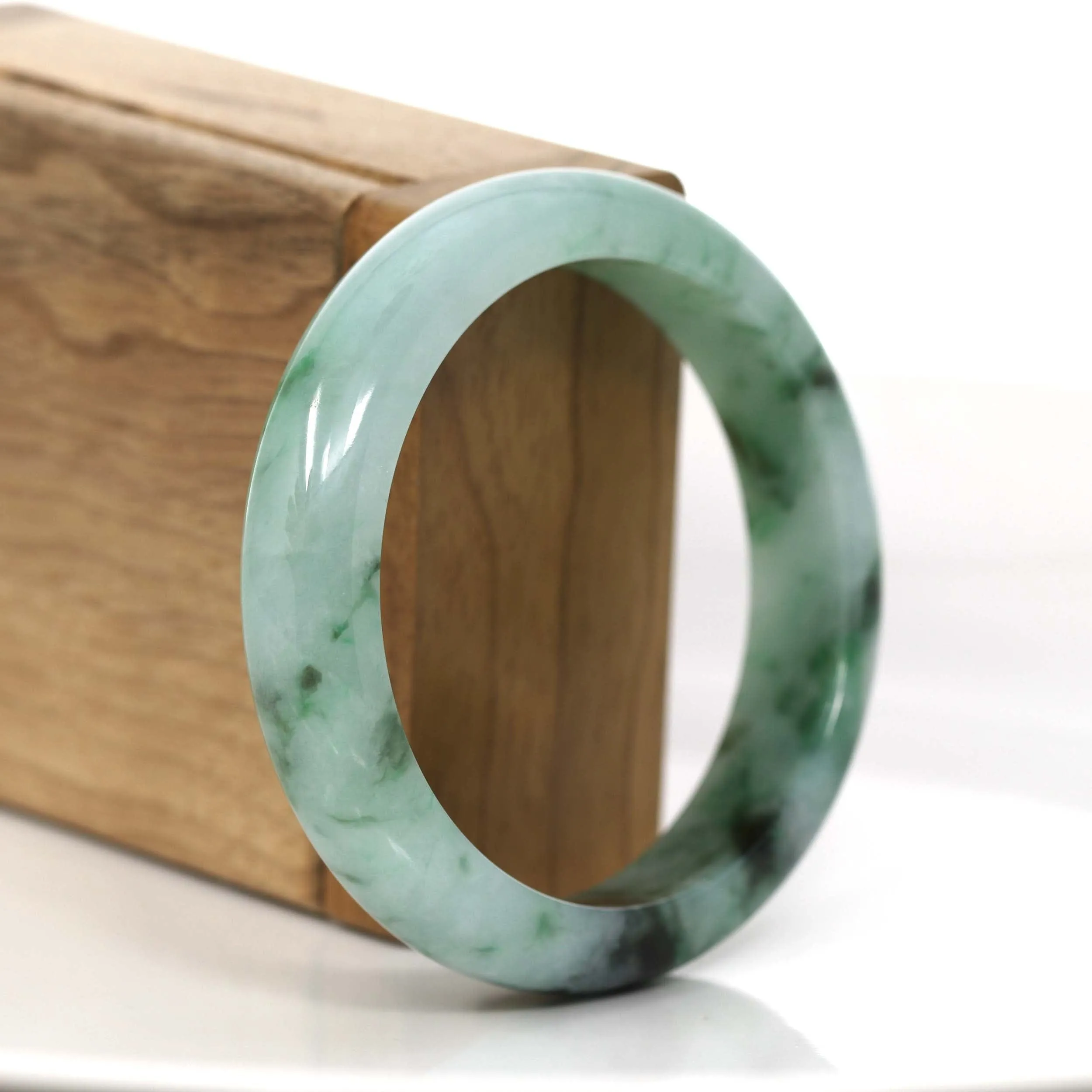 "Princess Half Round" Genuine Burmese Forest Green Jadeite Jade Bangle Bracelet (56.23 mm) #706