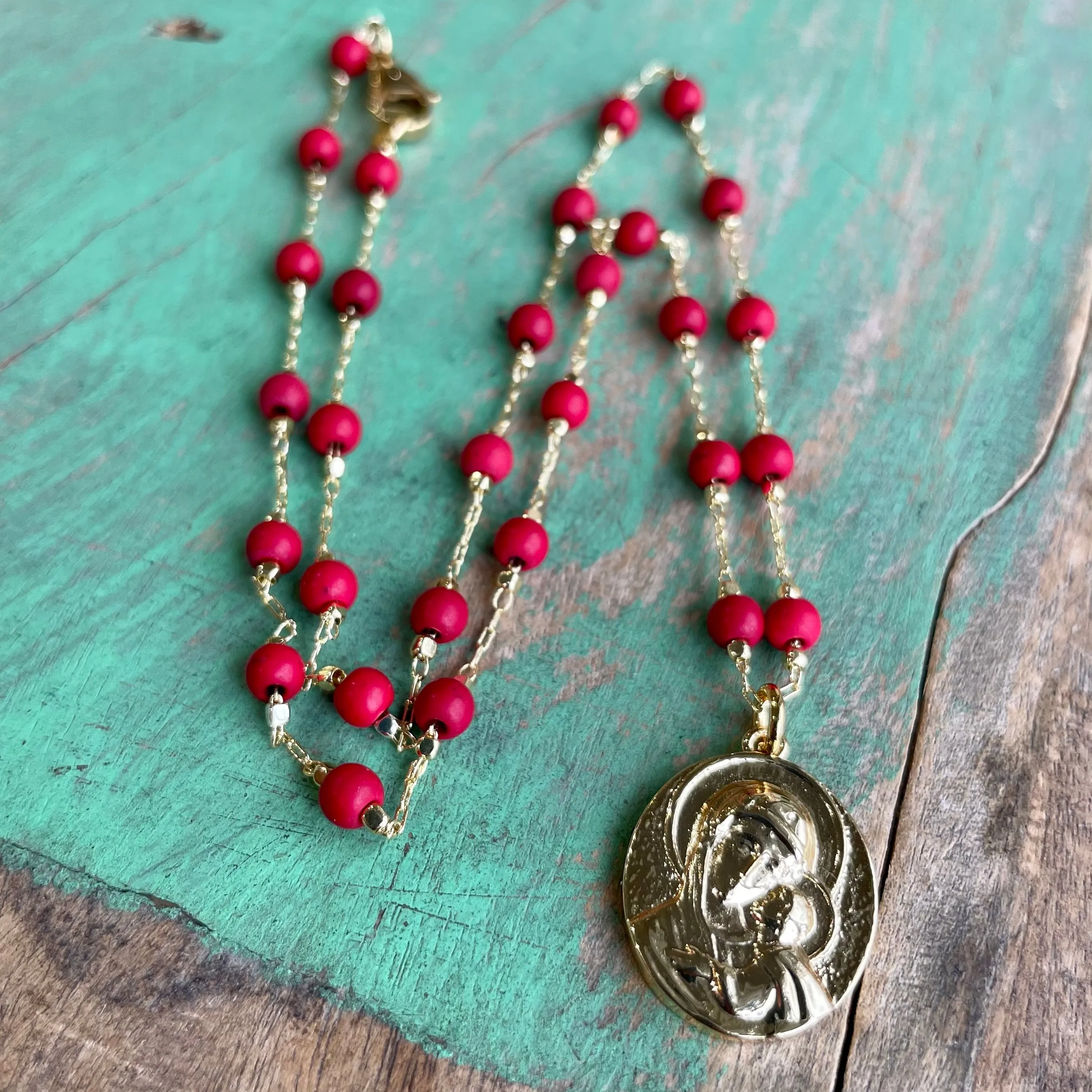 Red and Gold Madonna and Child Set