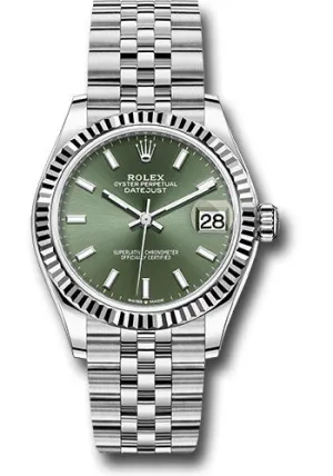 Rolex Steel and White Gold Datejust 31 Watch - Fluted Bezel - Mint Green Index Dial - Jubilee Bracelet 278274 mgij