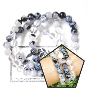 SALE - Black White Tourmaline Quartz Single Mala Bracelet - Protect, Balance and Purify