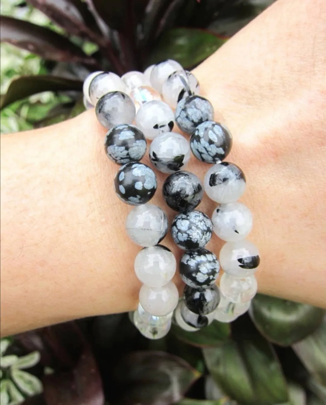 SALE - Black White Tourmaline Quartz Single Mala Bracelet - Protect, Balance and Purify