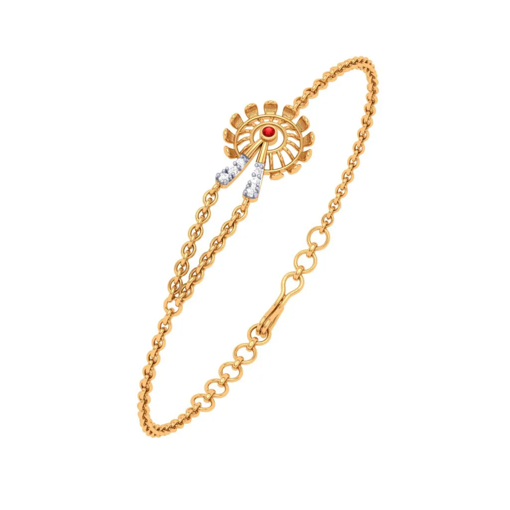 Shimmering Single Red Stone Studded Gold Bracelet