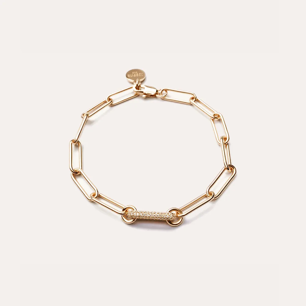 Signature Pavé Link Chain Bracelet in 14kt Gold Over Sterling Silver