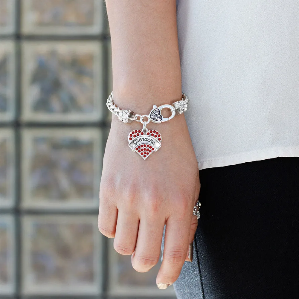 Silver Red Grenache Red Pave Heart Charm Braided Bracelet