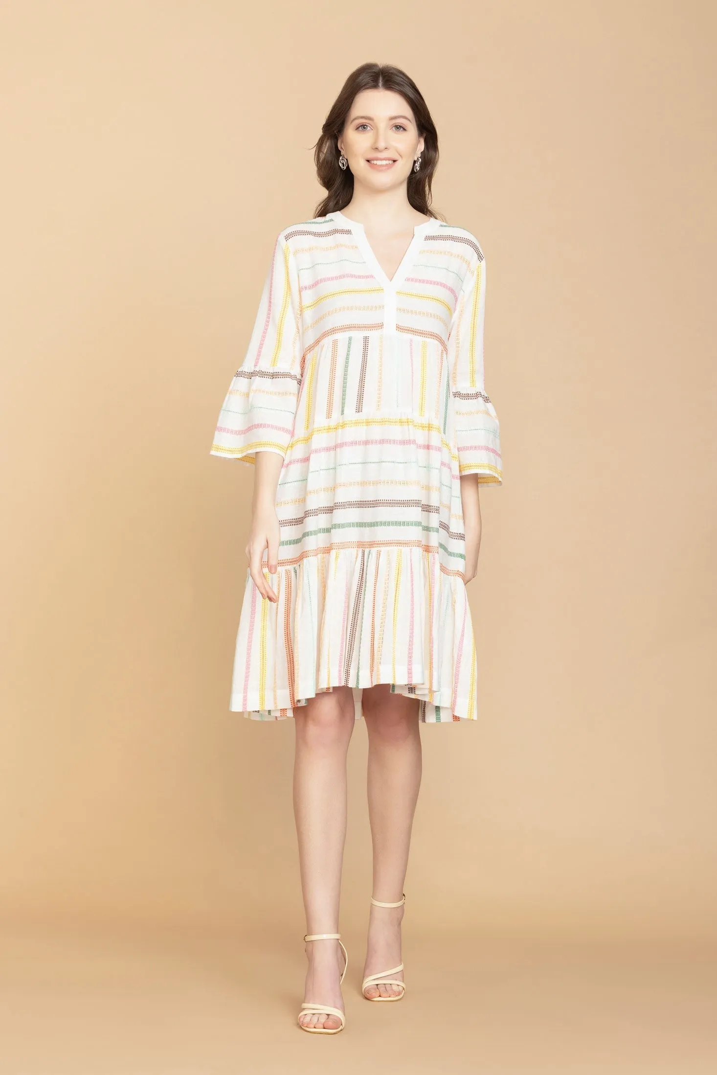 Spring Skies V-Neck Mid-Sleeve Dress