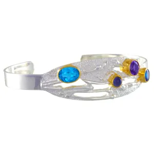 Sterling Silver and 22K Vermeil Amethyst, Topaz, and Iolite Cuff Bracelet