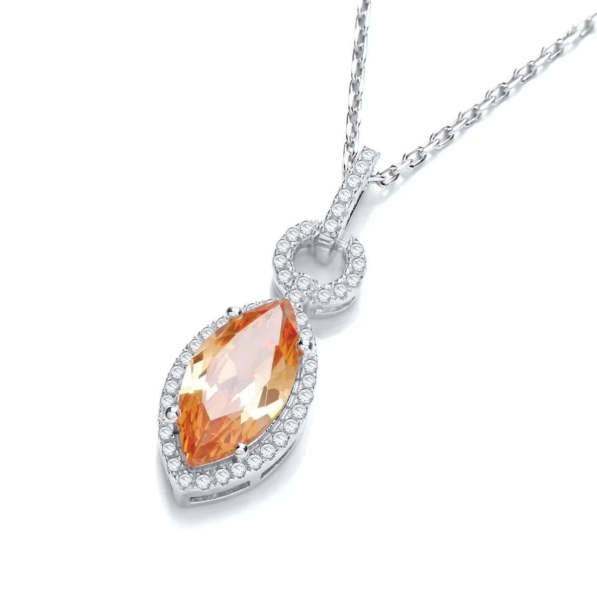 Sterling Silver Champagne Marquise Halo CZ Necklace