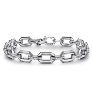 Sterling Silver White Sapphire Link Chain Tennis Bracelet