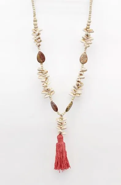 Stone & Shell Tassel Necklace