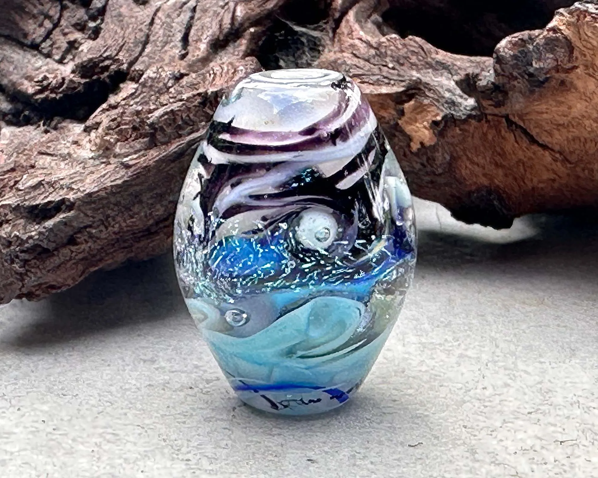 Swirling Waters Dichroic Lampwork Focal Bead SRA