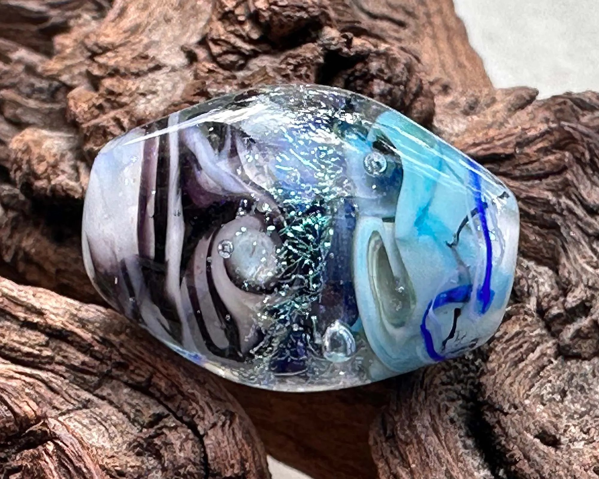 Swirling Waters Dichroic Lampwork Focal Bead SRA