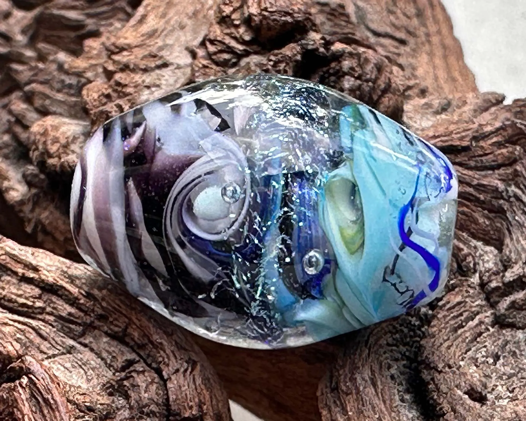 Swirling Waters Dichroic Lampwork Focal Bead SRA