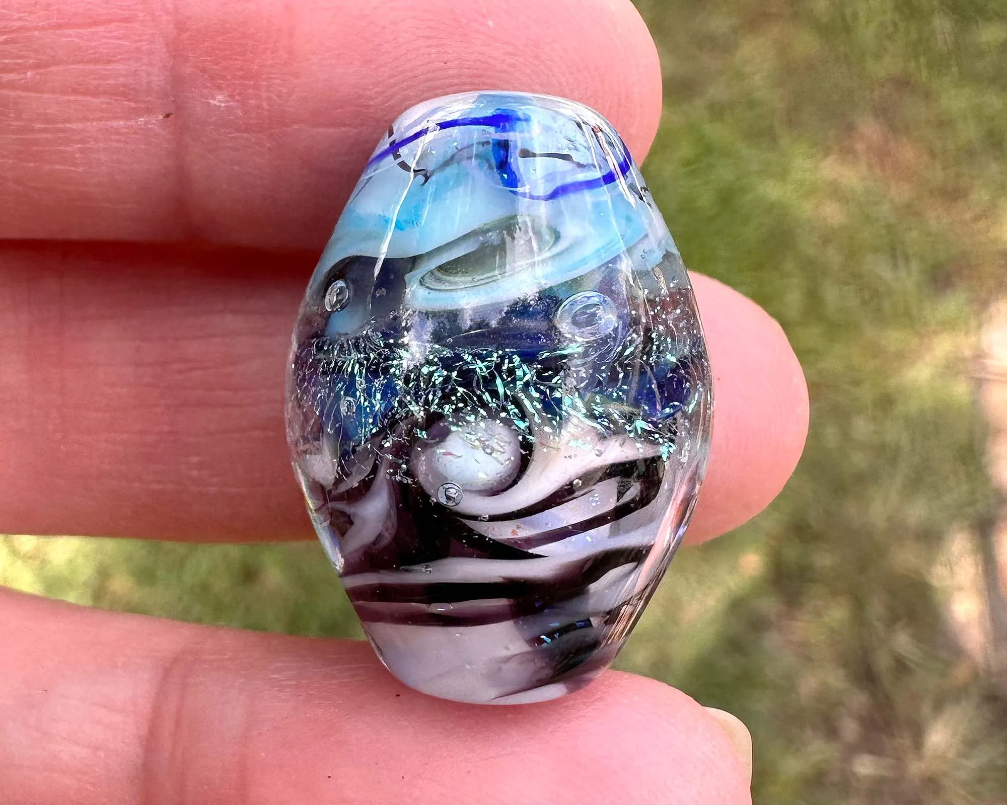 Swirling Waters Dichroic Lampwork Focal Bead SRA