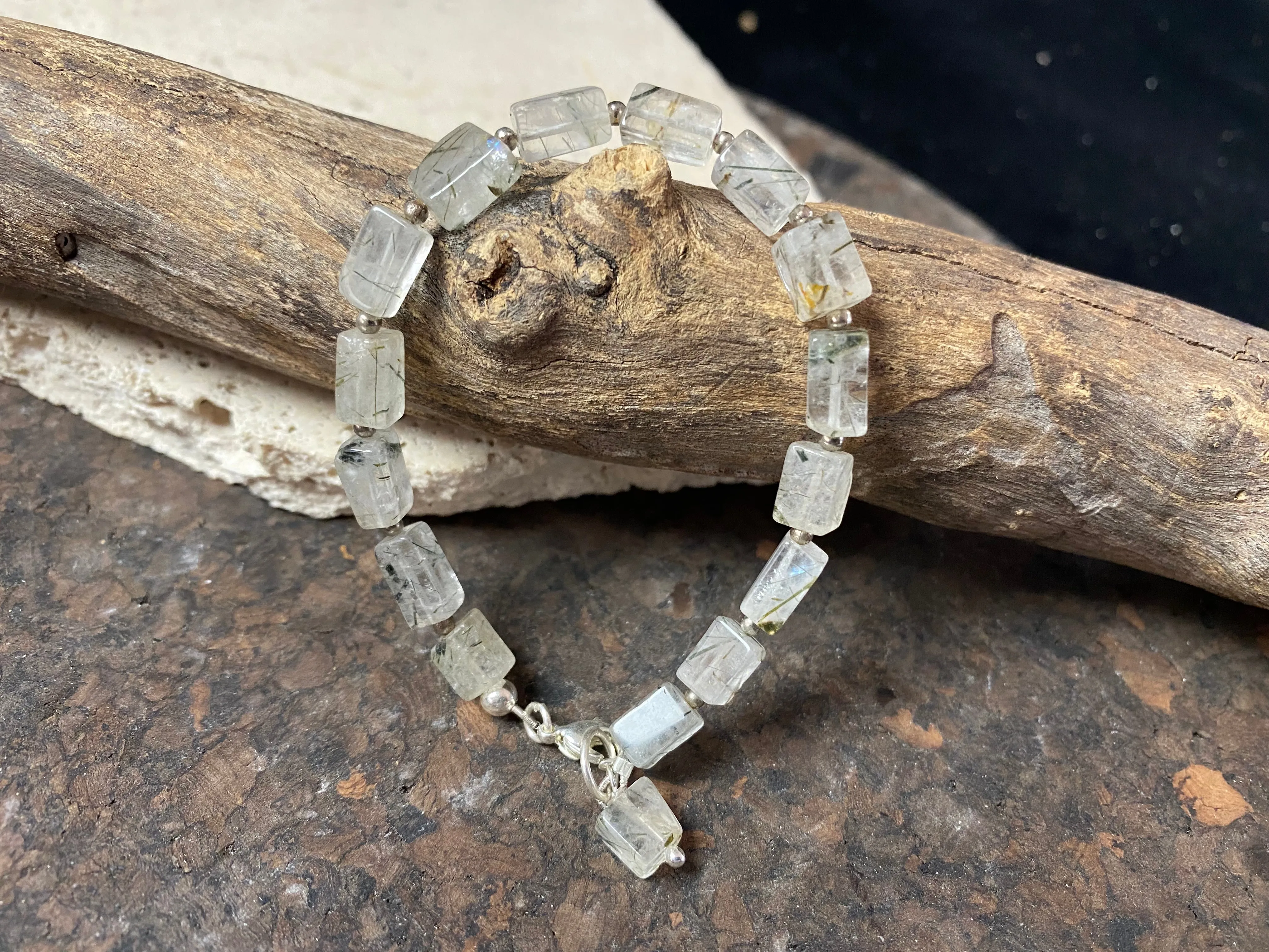 Tourmalated Quartz And Silver Bracelet