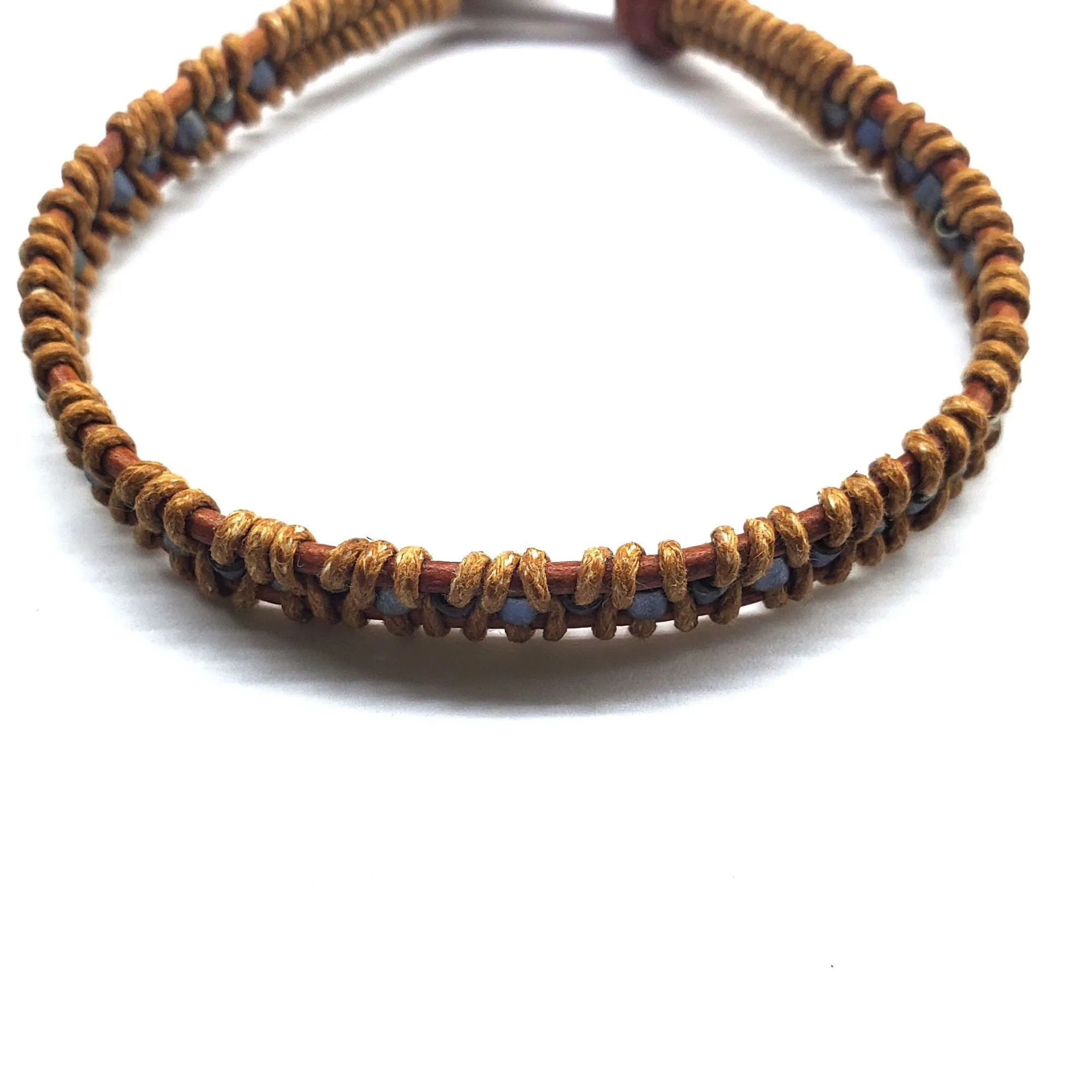 Tree of Life Button Brown Gray Leather Wrap Seed Bead Bracelet