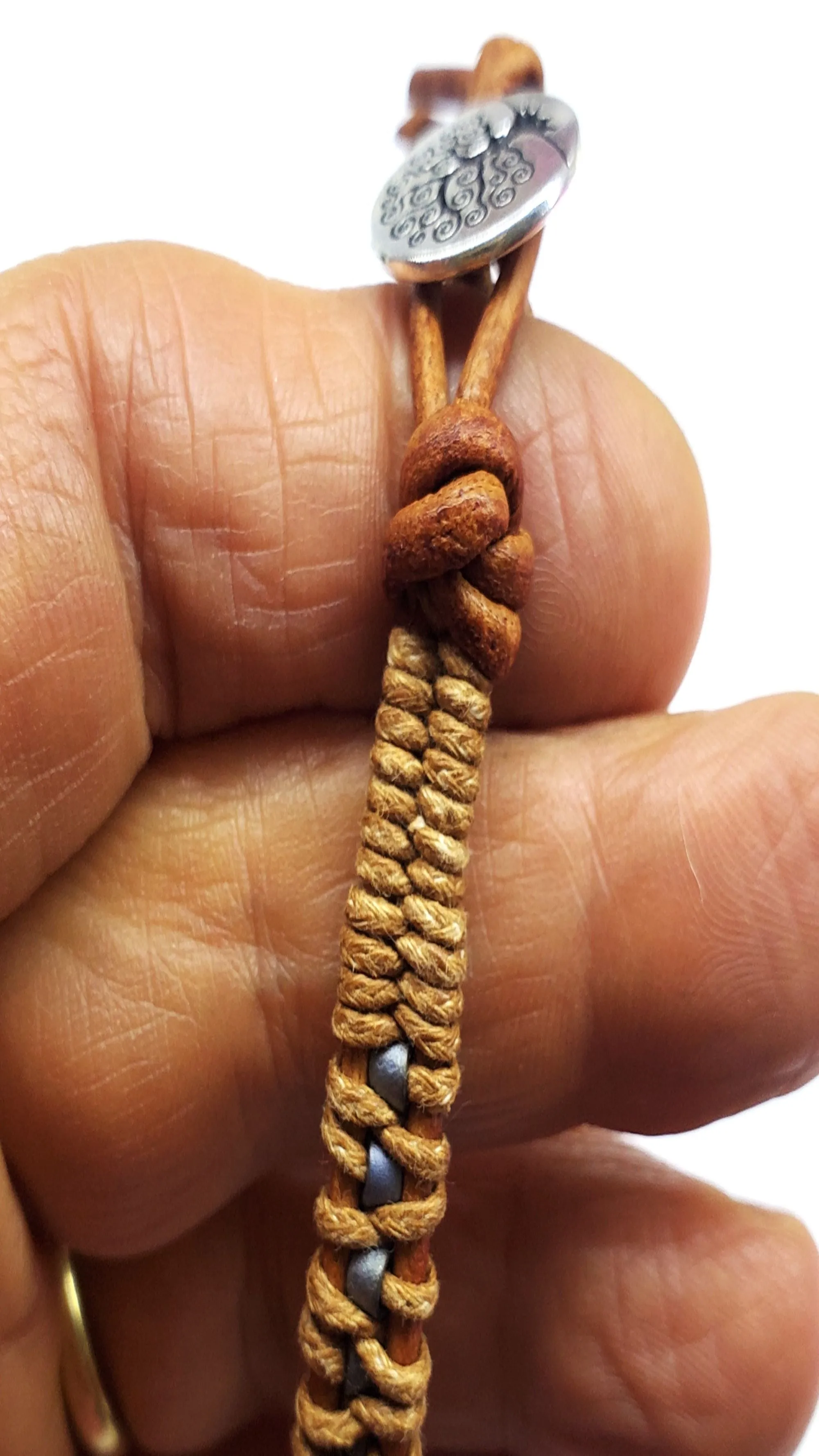 Tree of Life Button Brown Gray Leather Wrap Seed Bead Bracelet