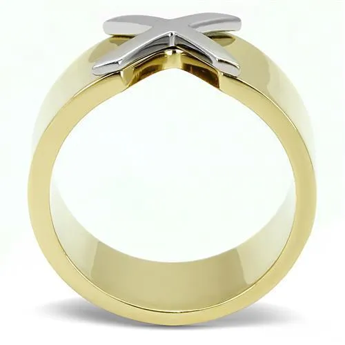 Two-Tone IP Gold (Ion Plating) Stainless Steel Ring with No Stone for Women Style TK3185