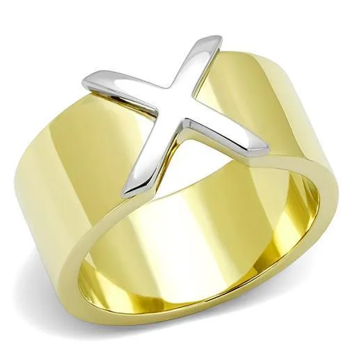 Two-Tone IP Gold (Ion Plating) Stainless Steel Ring with No Stone for Women Style TK3185