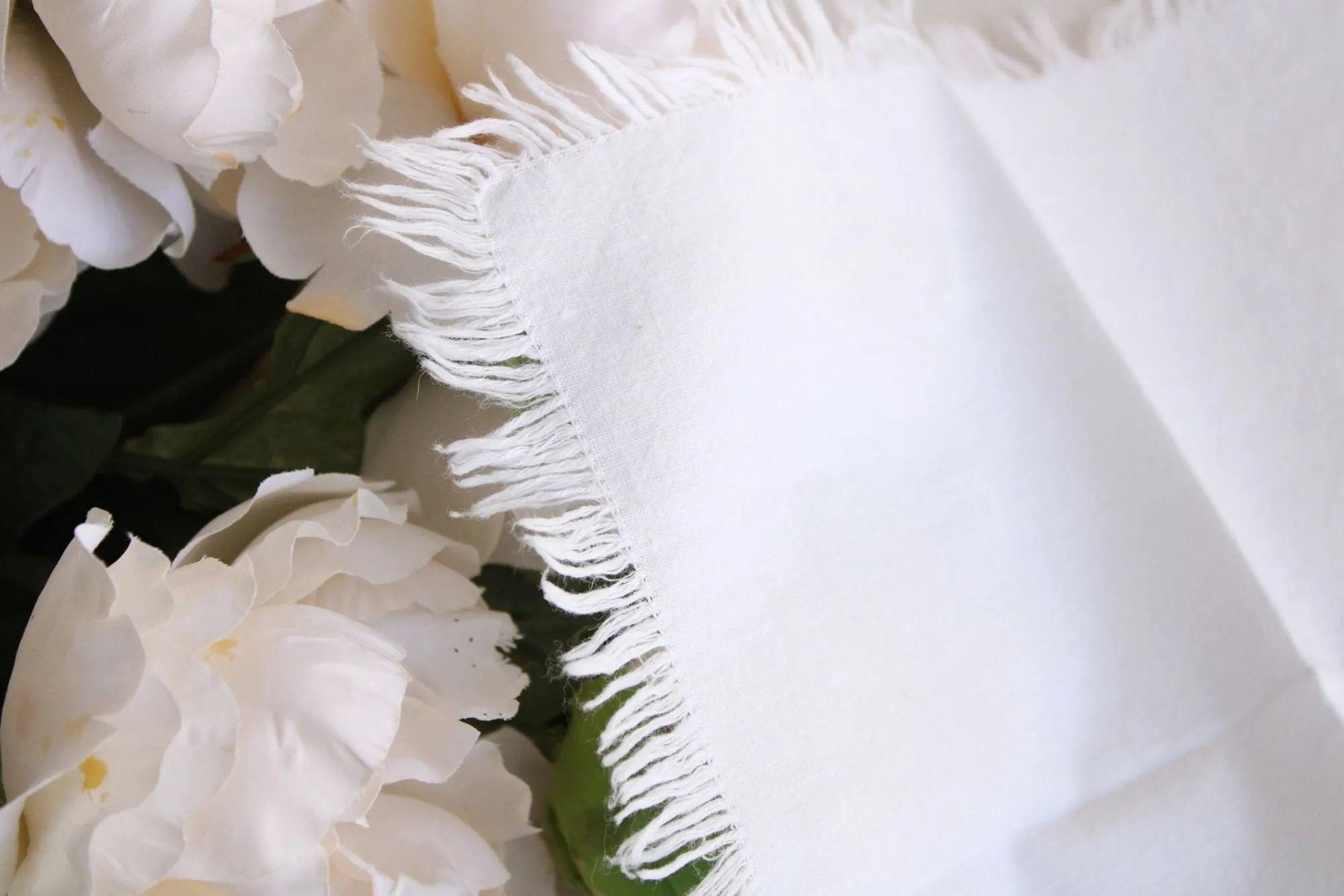 Vintage 1960s 1970s White Cotton With Embroidered Flowers and Fringe Hankie