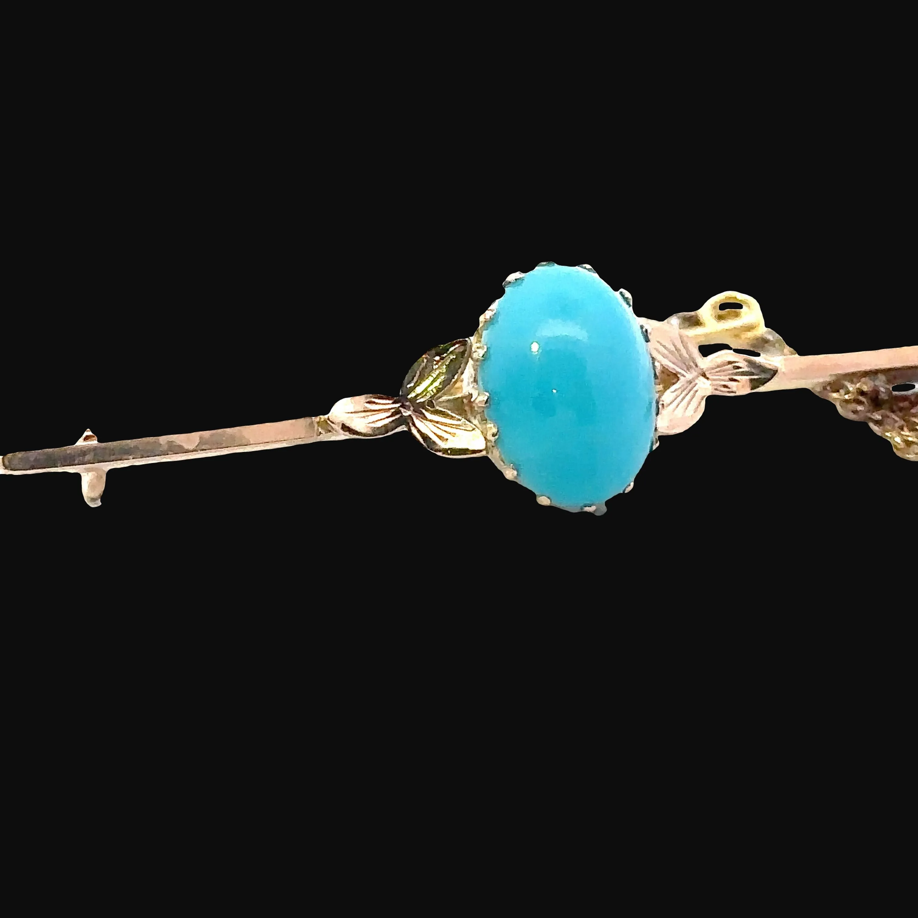 Vintage Excellence 9ct Yellow Gold single stone Turquoise Brooch