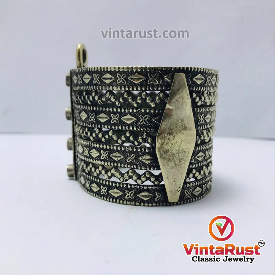 Vintage Gypsy Cuff Bracelet Inlaid With Glass Stones