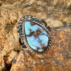 Vintage Sterling Silver Ring with Light Blue Turquoise Cabochon Size 8 - Estate