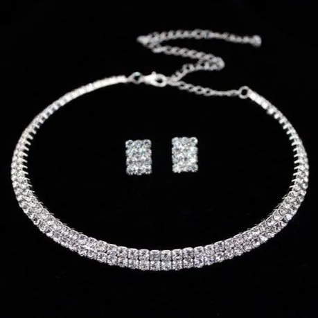 Wedding Jewelry Classic Two Row Jewelry Set for Bride with Rhinestones