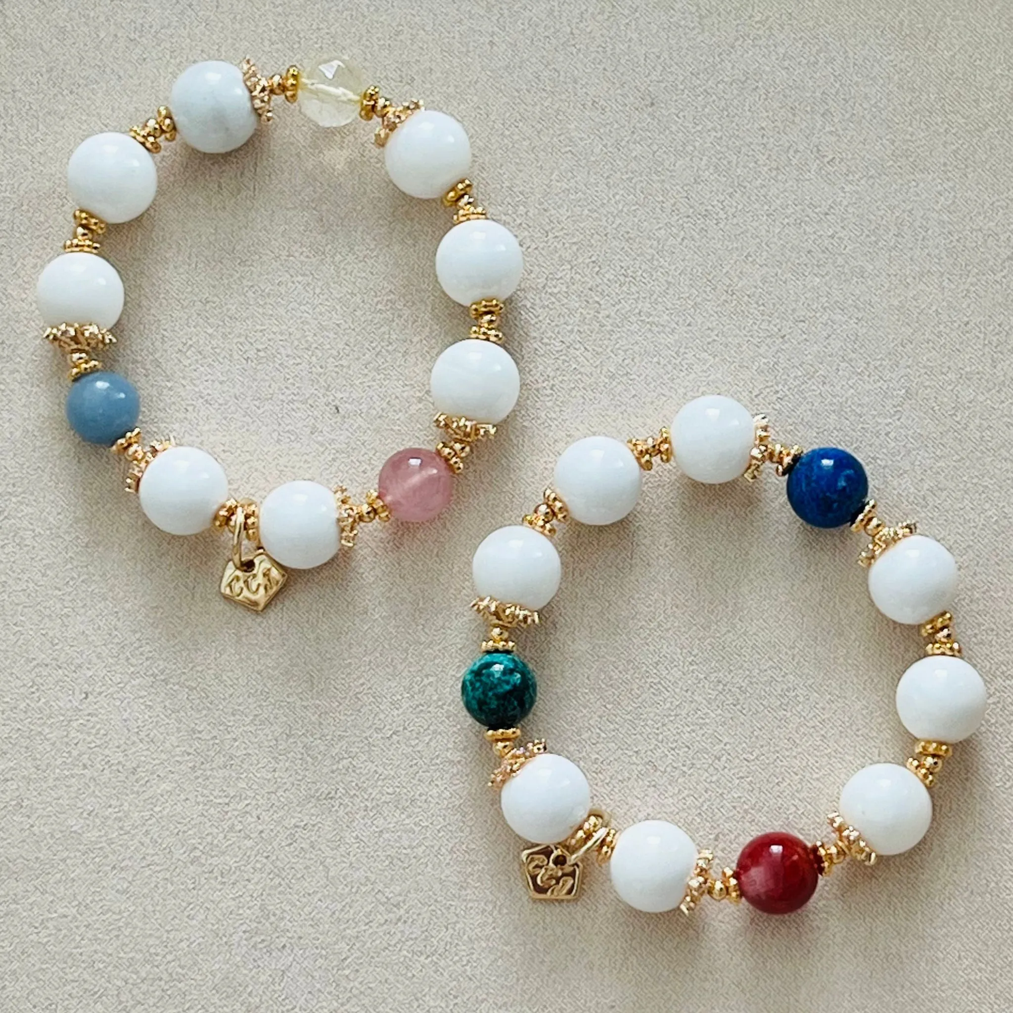 White Coral, Blue Angelite, Citrine & Madagascar Rose Quartz Bracelet