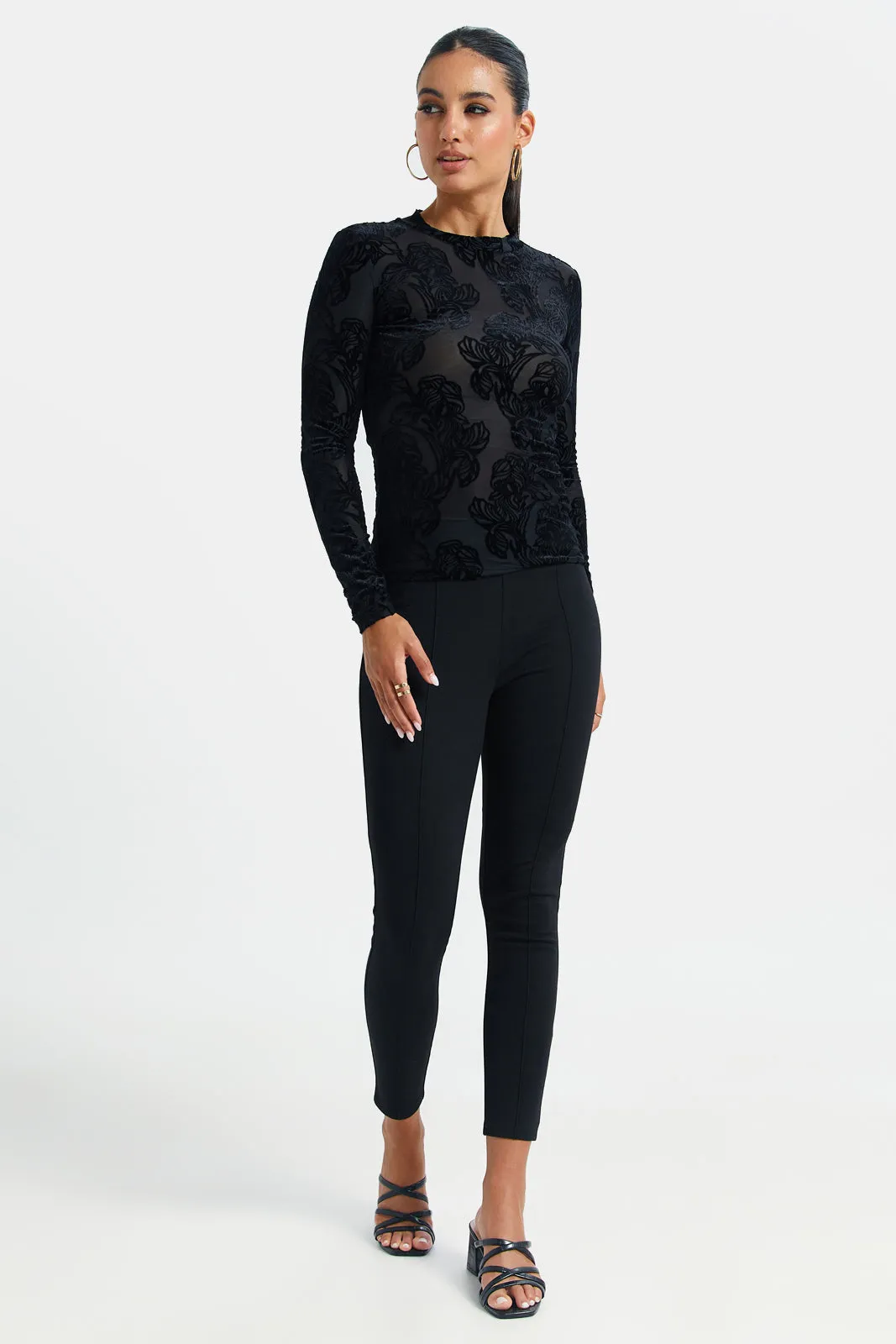 Women Black Velvet Burnt Out Top