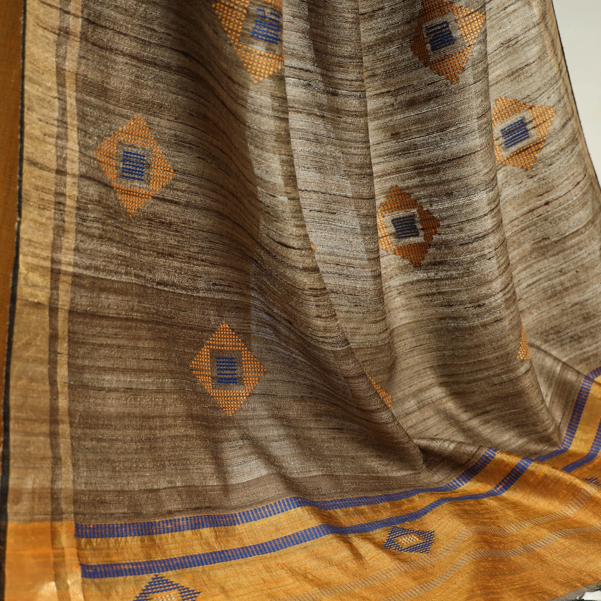 Yellow - Bhagalpuri Handloom Desi Tussar Silk Zari Border Saree