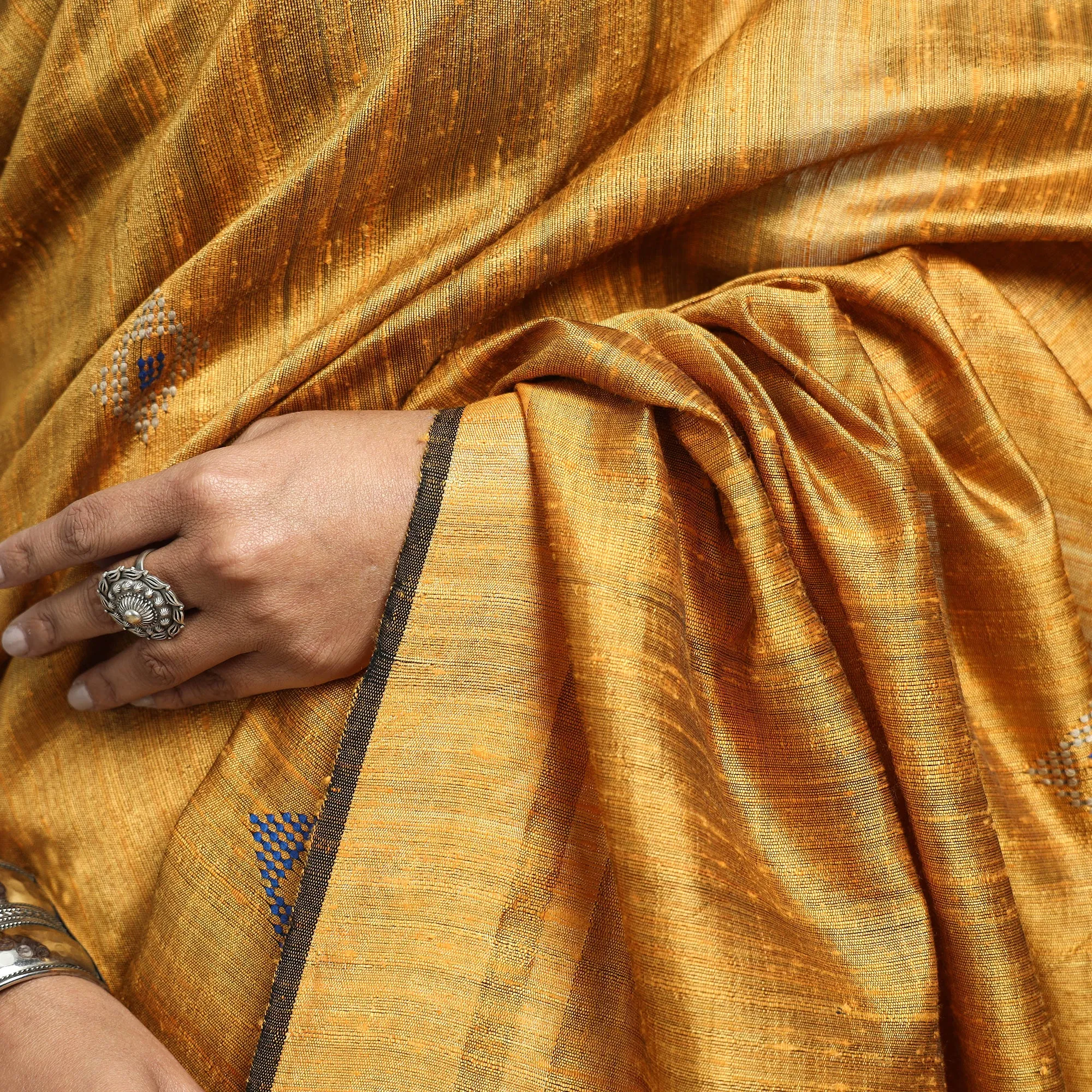 Yellow - Bhagalpuri Handloom Desi Tussar Silk Zari Border Saree